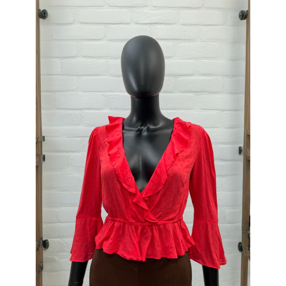 Blue Life Rosalia Top XS – Ruffle Wrap Blouse in Ruby Red – Made in USA–$130 NWT